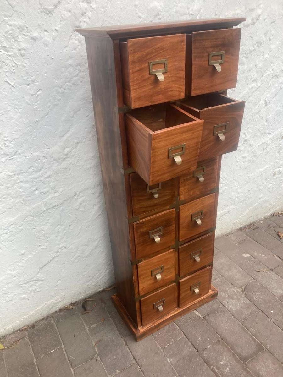 Vintage Walnut 12 Drawer Filing Cabinet ( 110 x 42 x 22 cm )