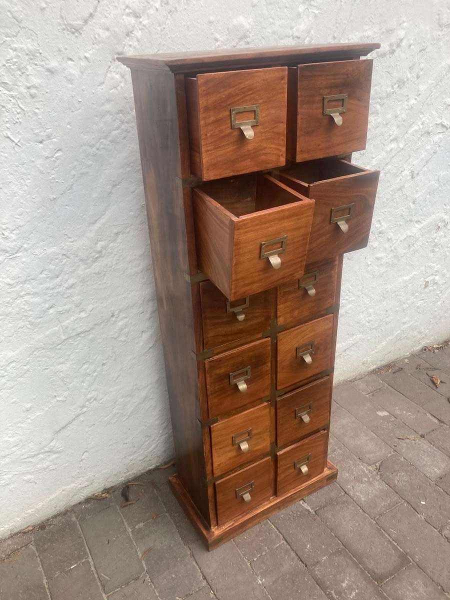 Vintage Walnut 12 Drawer Filing Cabinet ( 110 x 42 x 22 cm )