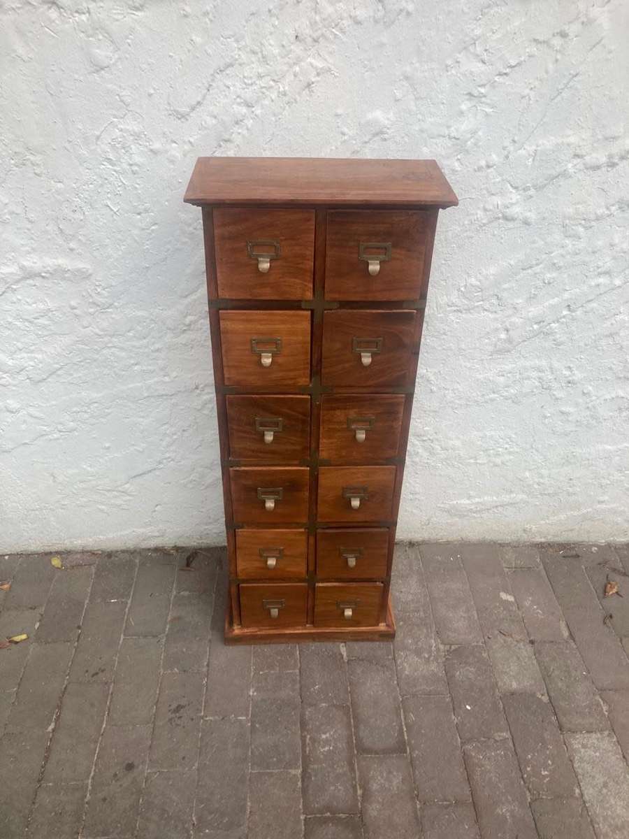 Vintage Walnut 12 Drawer Filing Cabinet ( 110 x 42 x 22 cm )