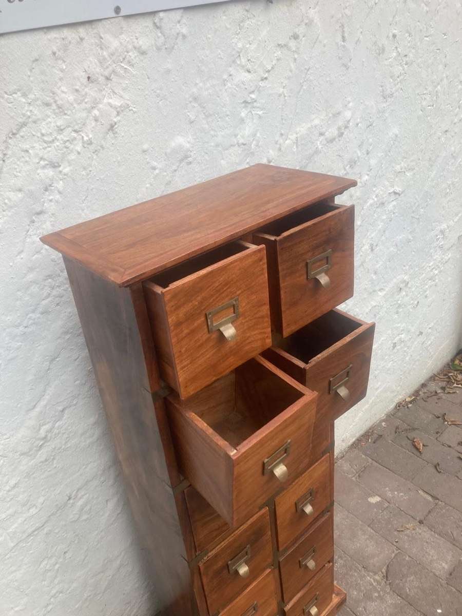 Vintage Walnut 12 Drawer Filing Cabinet ( 110 x 42 x 22 cm )