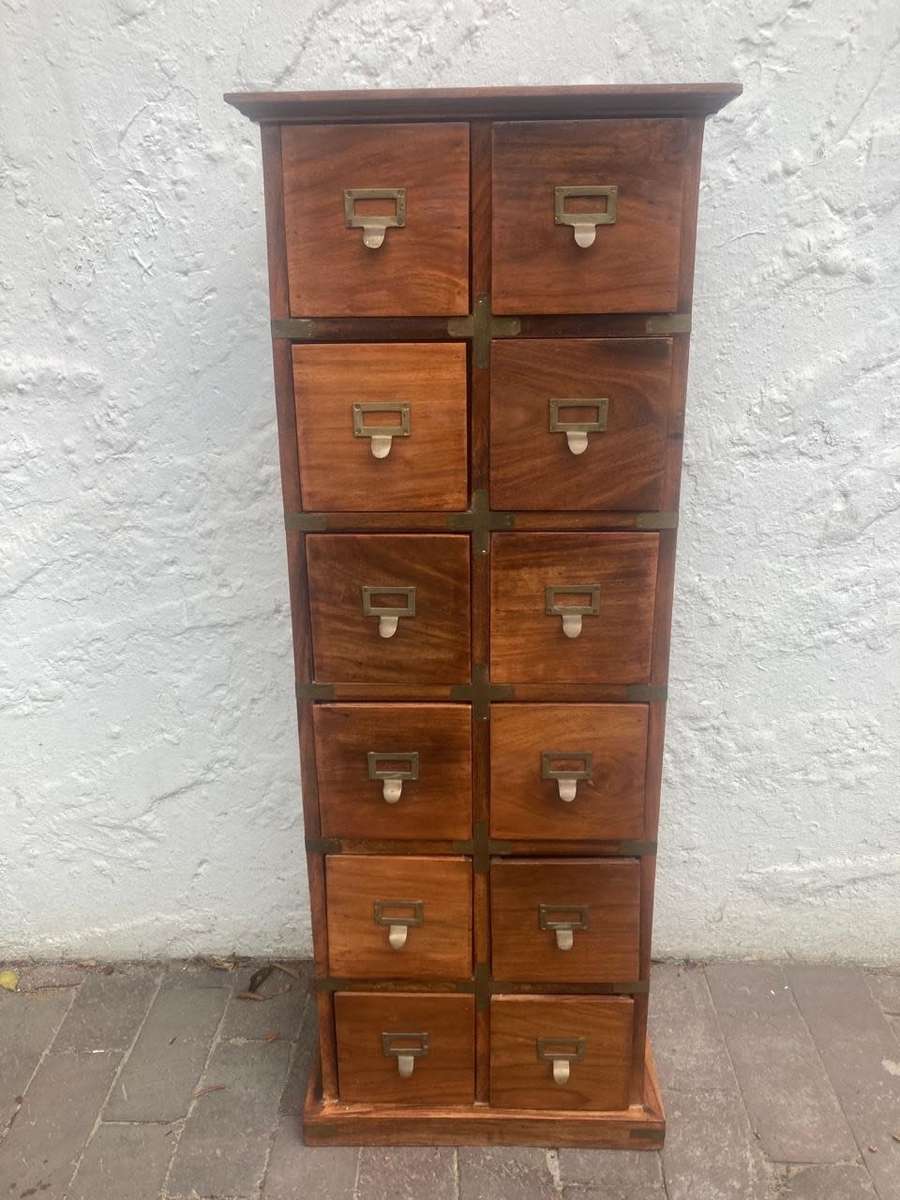 Vintage Walnut 12 Drawer Filing Cabinet ( 110 x 42 x 22 cm )