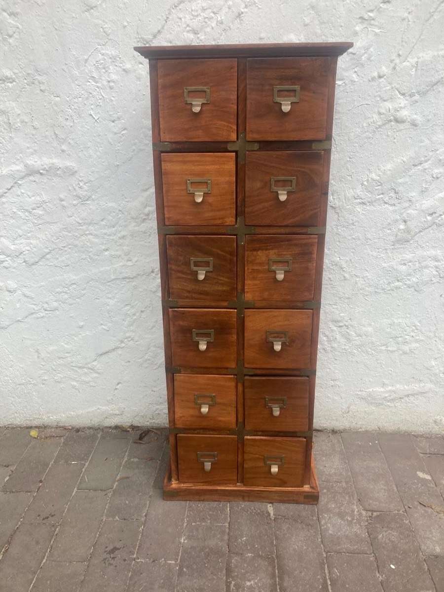 Vintage Walnut 12 Drawer Filing Cabinet ( 110 x 42 x 22 cm )