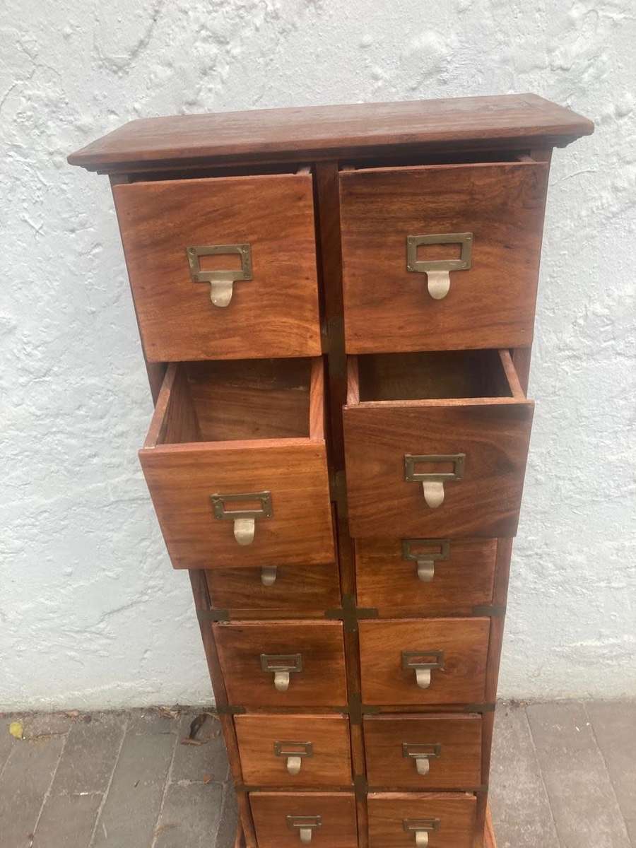 Vintage Walnut 12 Drawer Filing Cabinet ( 110 x 42 x 22 cm )