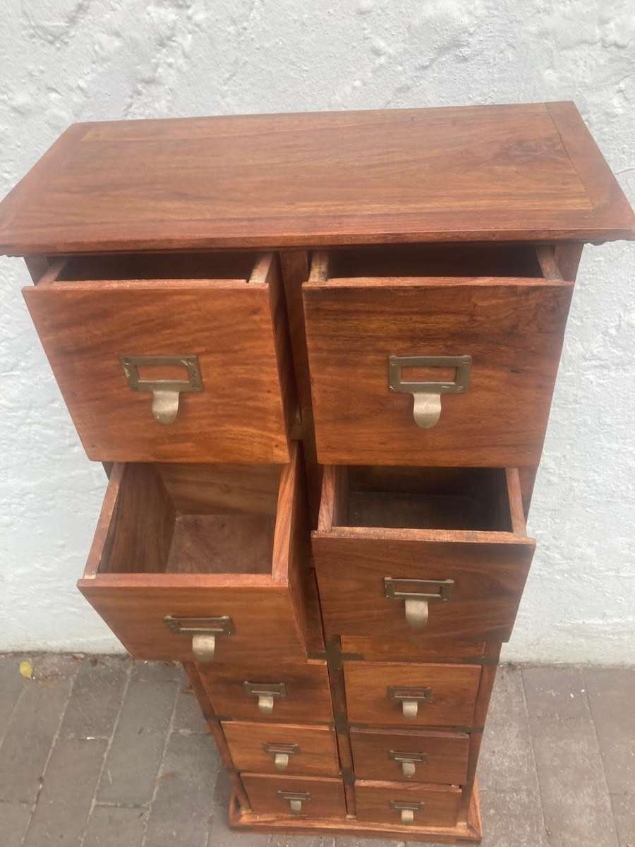 Vintage Walnut 12 Drawer Filing Cabinet ( 110 x 42 x 22 cm )