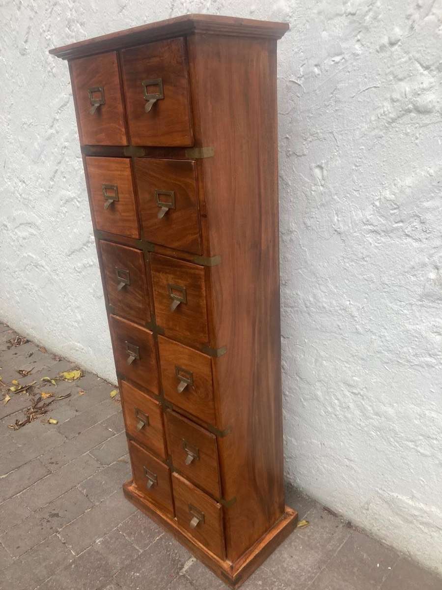 Vintage Walnut 12 Drawer Filing Cabinet ( 110 x 42 x 22 cm )