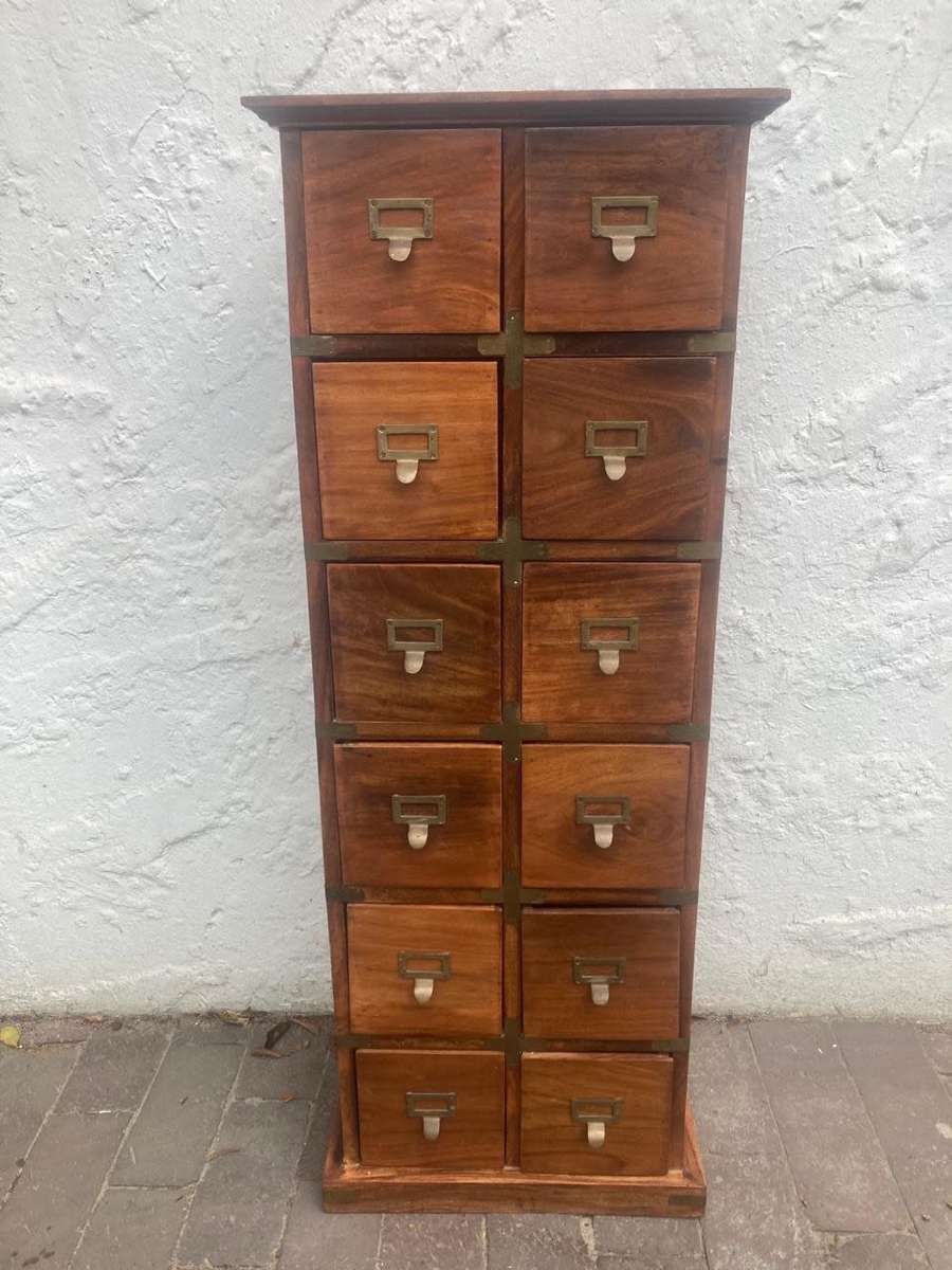 Vintage Walnut 12 Drawer Filing Cabinet ( 110 x 42 x 22 cm )