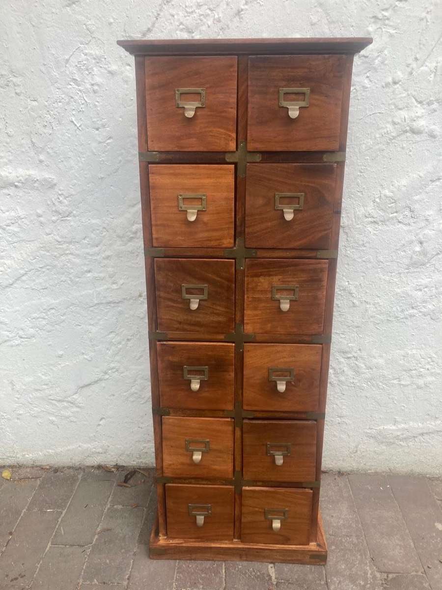 Vintage Walnut 12 Drawer Filing Cabinet ( 110 x 42 x 22 cm )
