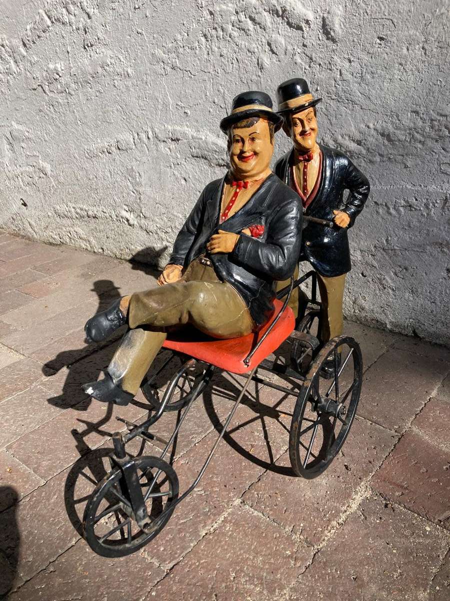 Vintage Laurel and Hardy on Trycycle ( 50 x 50 x 25 cm )