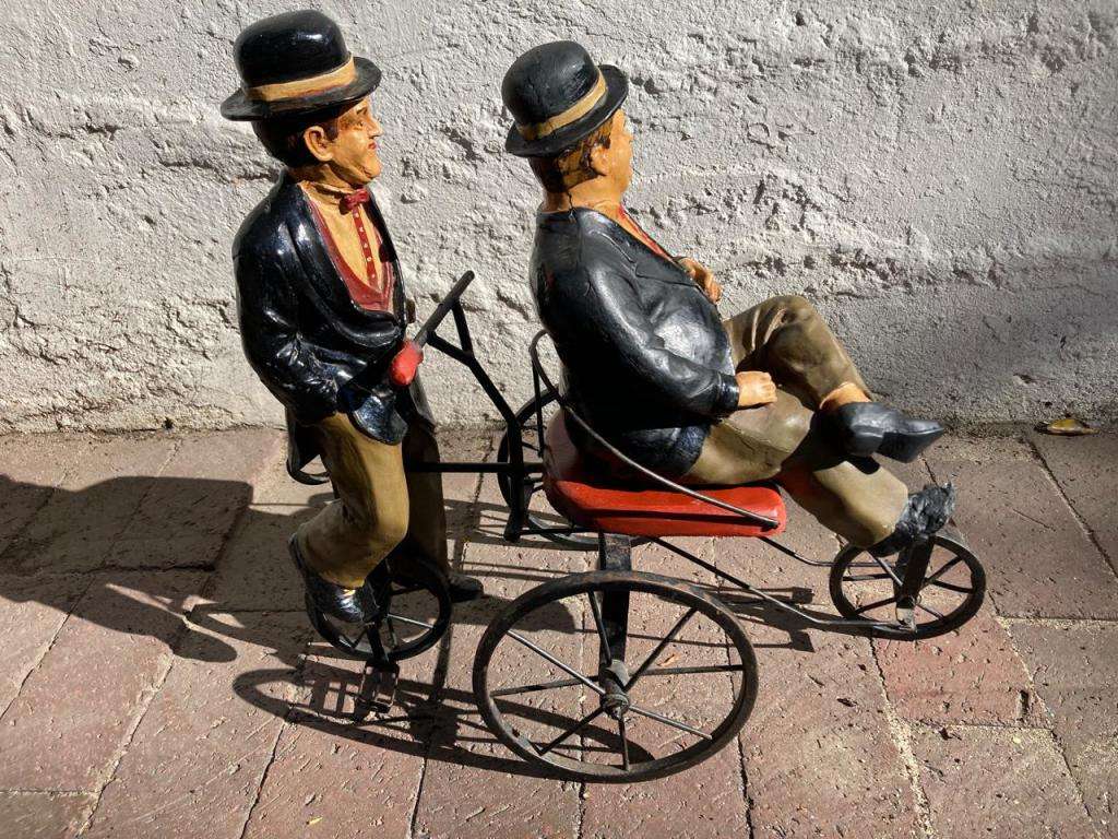 Vintage Laurel and Hardy on Trycycle ( 50 x 50 x 25 cm )