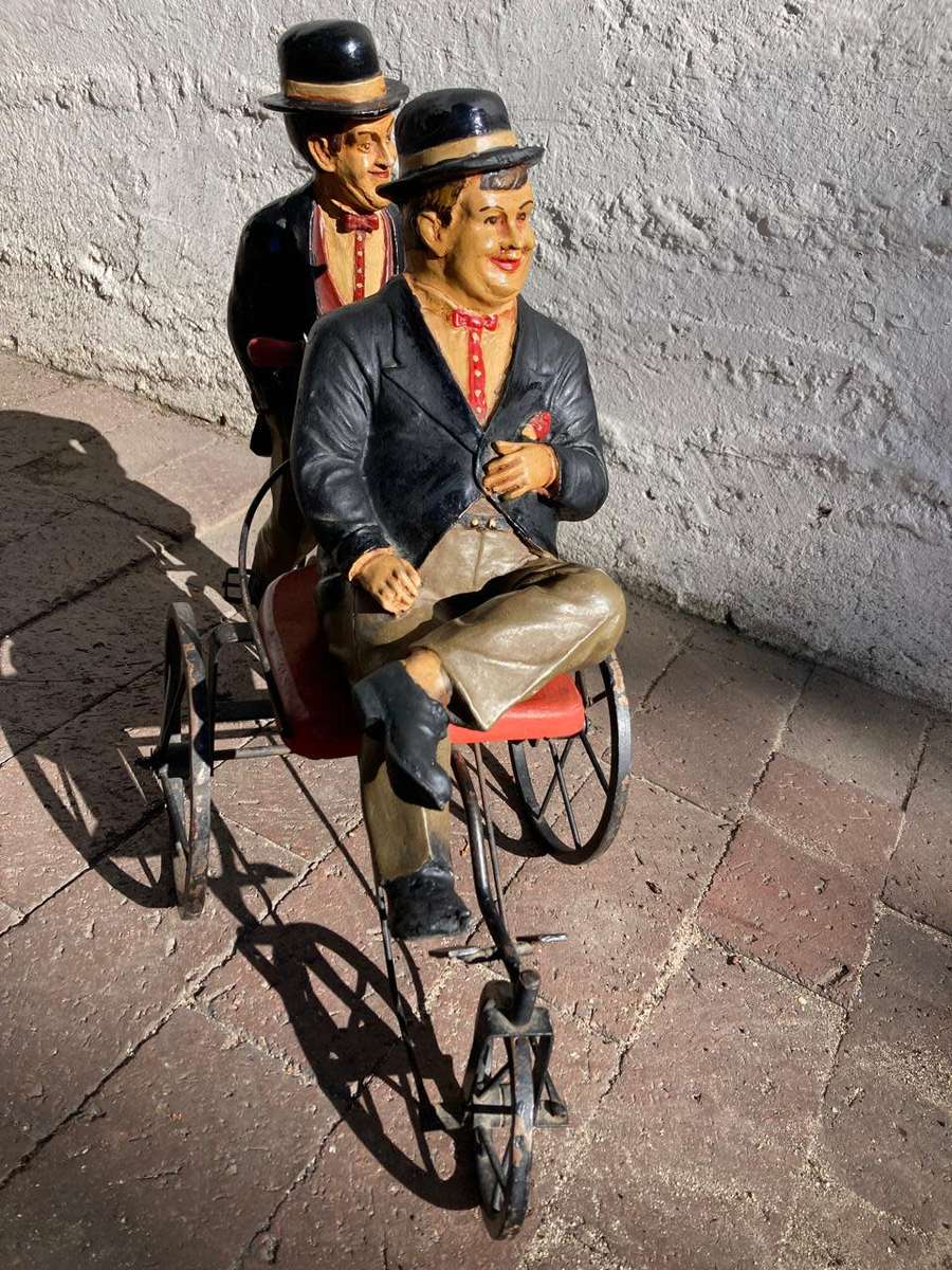 Vintage Laurel and Hardy on Trycycle ( 50 x 50 x 25 cm )