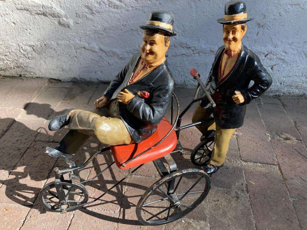 Vintage Laurel and Hardy on Trycycle ( 50 x 50 x 25 cm )