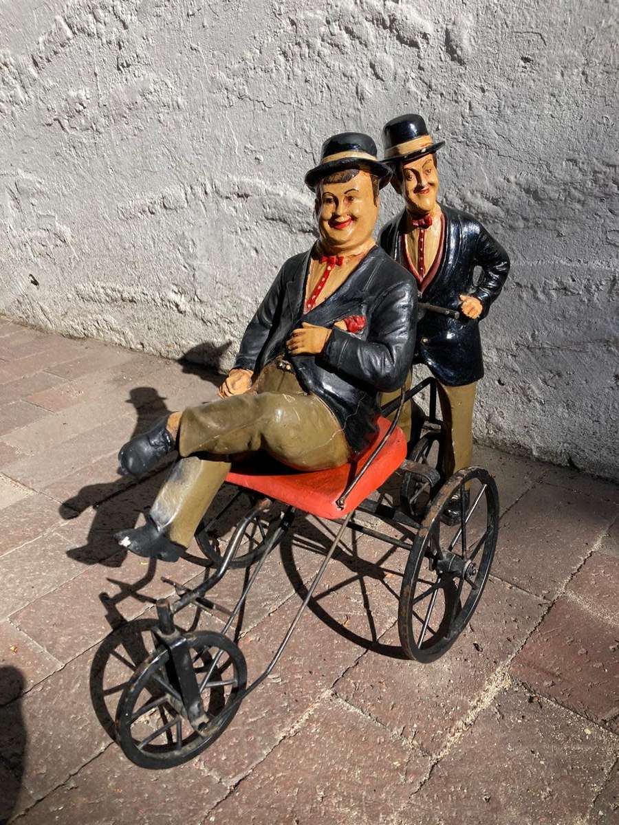 Vintage Laurel and Hardy on Trycycle ( 50 x 50 x 25 cm )