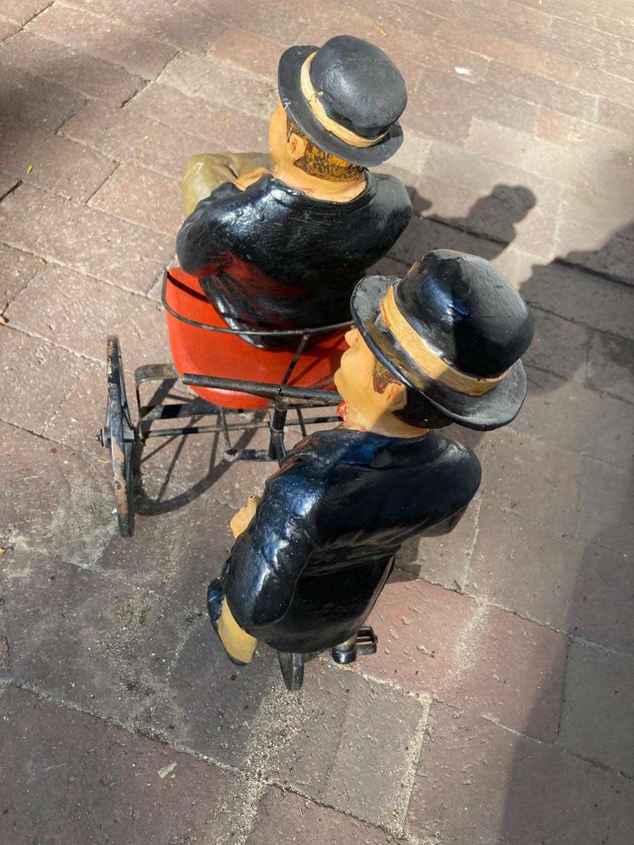 Vintage Laurel and Hardy on Trycycle ( 50 x 50 x 25 cm )