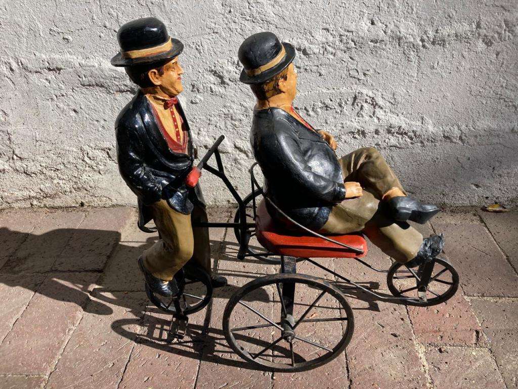 Vintage Laurel and Hardy on Trycycle ( 50 x 50 x 25 cm )