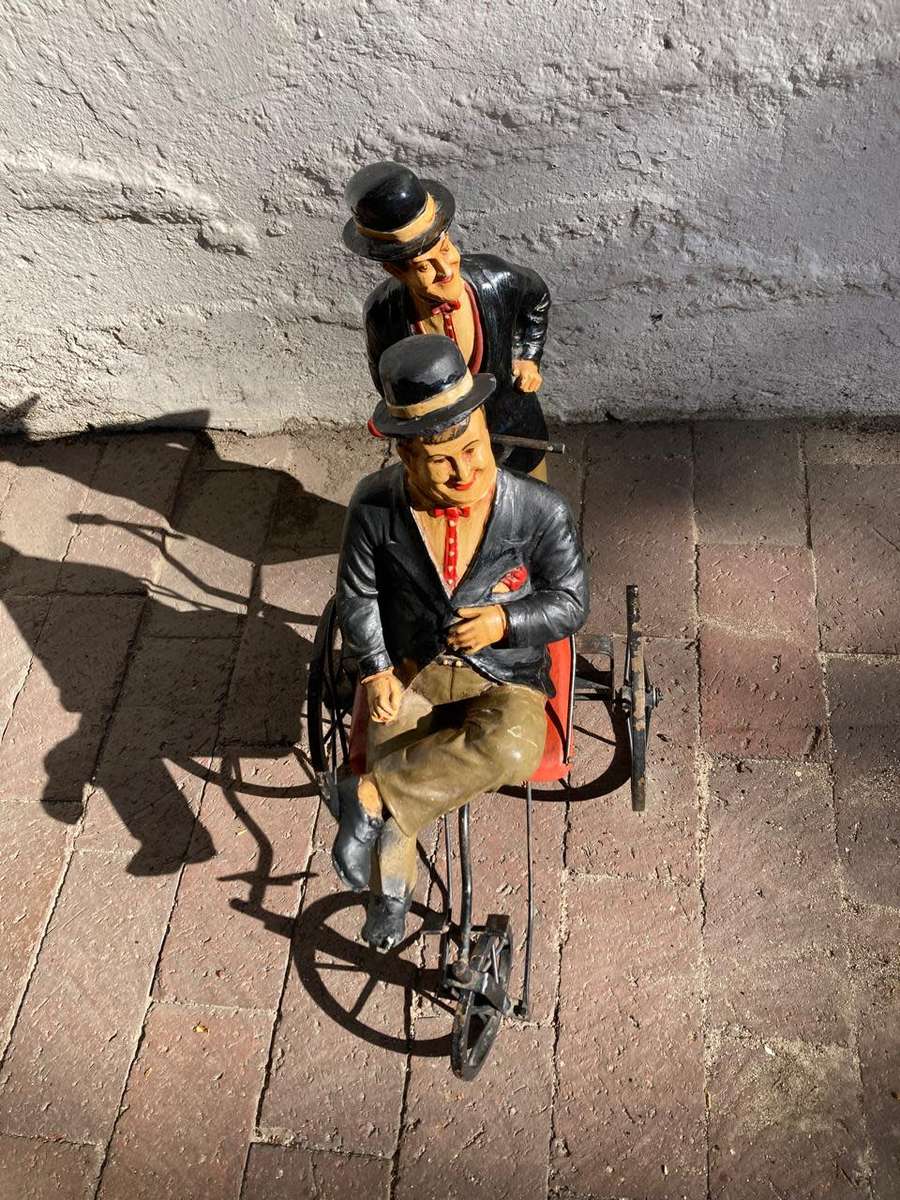 Vintage Laurel and Hardy on Trycycle ( 50 x 50 x 25 cm )