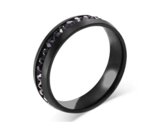 Black Stainless Steel Crystal Men`s Ring