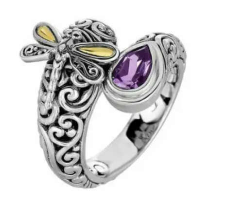 Silver Antique Dragonfly Ring