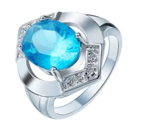 Silver Sapphire CZ Ring