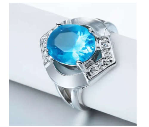 Silver Sapphire CZ Ring