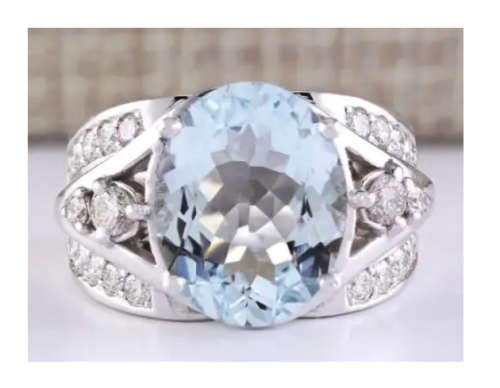 Silver Oval Cut Sea Green Ring