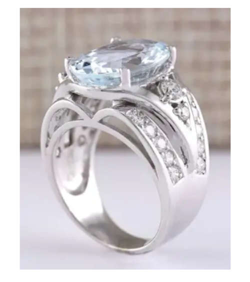 Silver Oval Cut Sea Green Ring