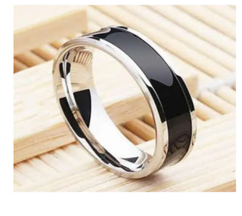 Stainless Steel Black Band Silver Ring