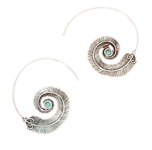 Vintage Hand Carved Feather Spiral Earrings