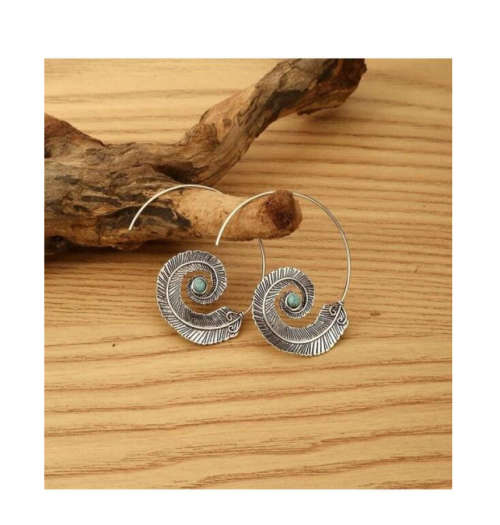 Vintage Hand Carved Feather Spiral Earrings