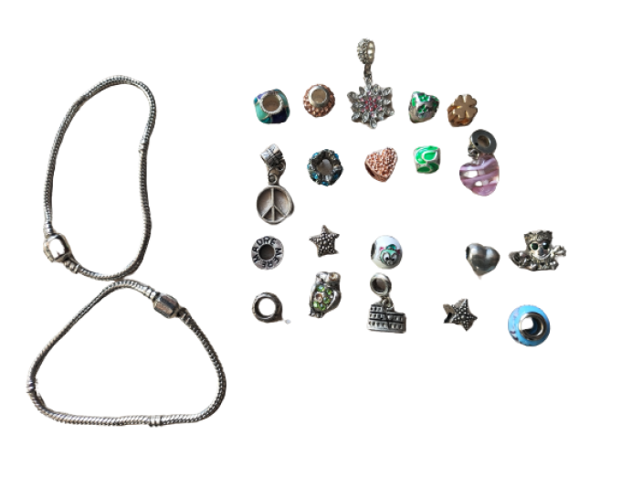 Silver European Bracelet - Flowers