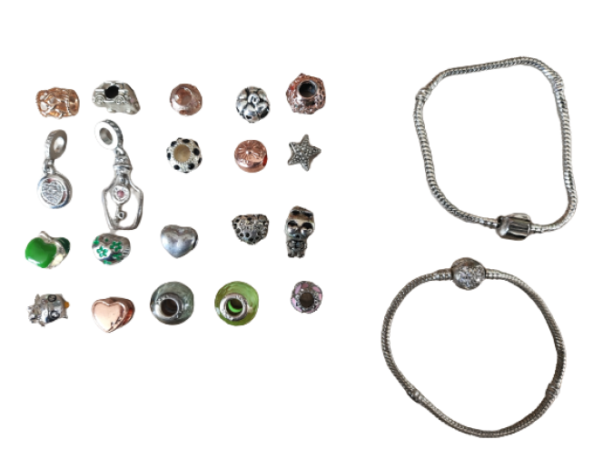 Silver European Bracelet - Flowers