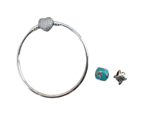 Crystal Heart Europea Bracelet with 2 Charms