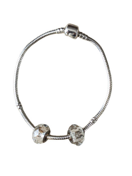 Silver European Bracelet (19cm) with 2 Charms