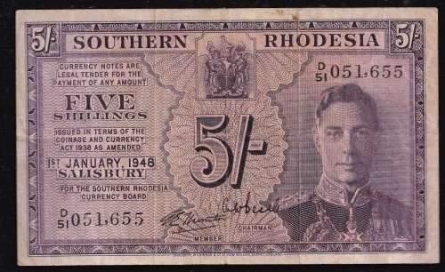 Southern Rhodesia 1948 5 Shilling VF