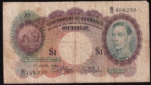 Barbados 1943 $1 F