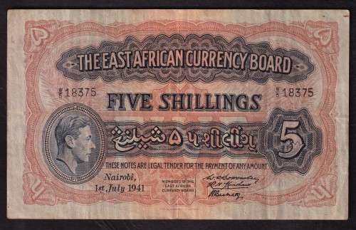 East Africa 1941 5 shillings GVF