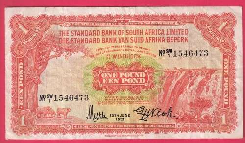 SOUTH WEST AFRICA 1959 STANDARD BANK 1 POUND