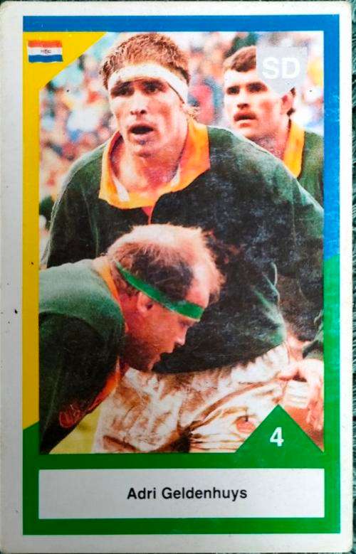 1992 Bankfin rugby sports deck card South Africa versus Australia New Zealand card no 4 Adri Geldenh