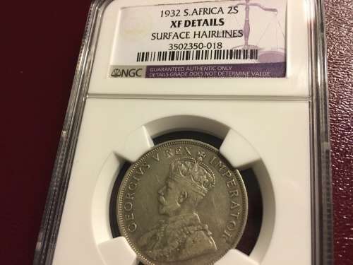 1932 UNION OF SOUTH AFRICA 2 SHILLING SLABBED  ! XF DETAILS. LOW START !!! .VALUE R1500!