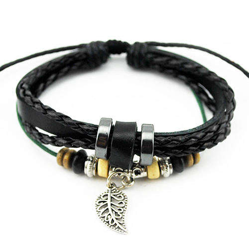 Black Faux Leather Adjustable Faith Bracelet