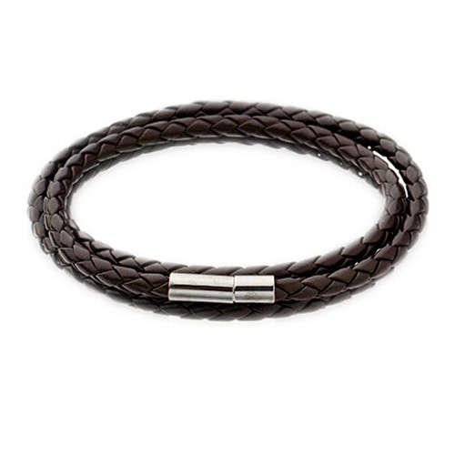 BROWN Faux Leather Interlaced Cuff Bangle Multilayer Wristband Bracelet