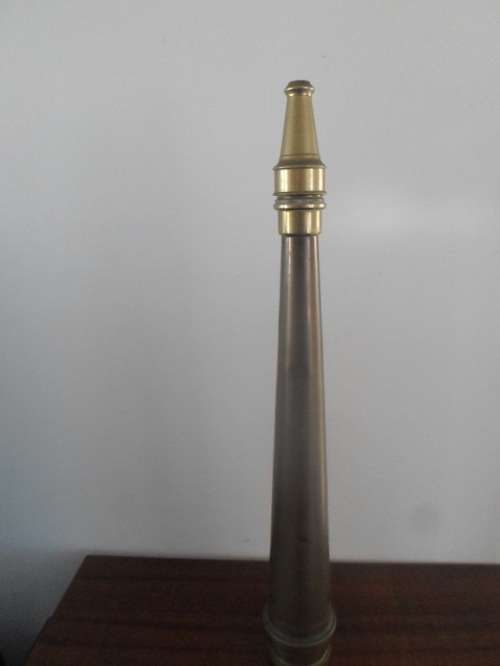SOLID BRASS ANTIQUE FIRE HOSE HEIGHT 59CM WIDTH ACROS BOTTOM 7CM SEE PICS