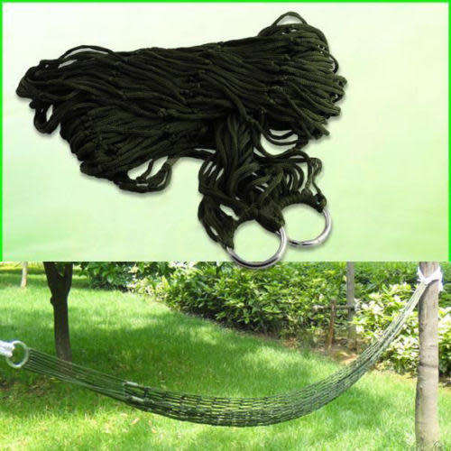 Portable Nylon Hammock Hanging Mesh Sleeping Bed Swing Outdoor Camping - Blue