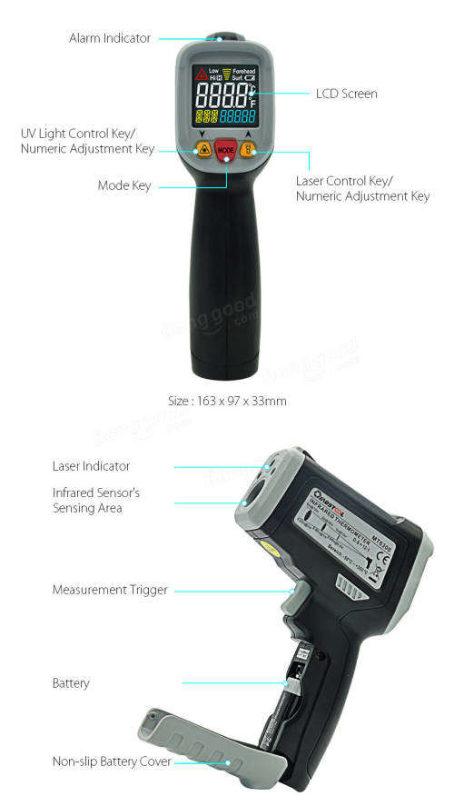 Mustool MT6800 -50~800 Digital LCD Color Display Non Contact Infrared Laser Thermometer Temperature