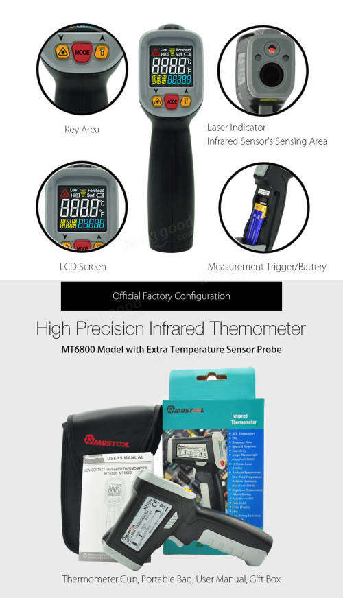 Mustool MT6800 -50~800 Digital LCD Color Display Non Contact Infrared Laser Thermometer Temperature