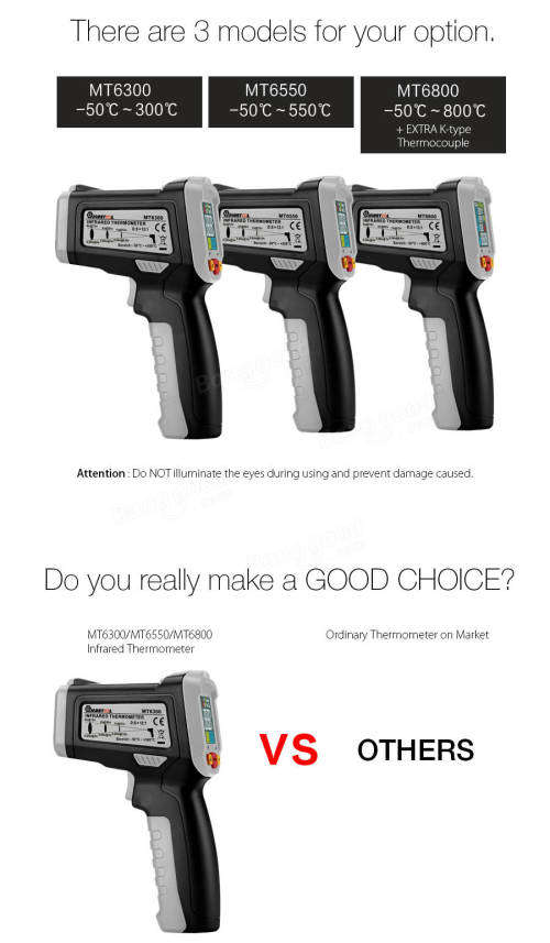 Mustool MT6800 -50~800 Digital LCD Color Display Non Contact Infrared Laser Thermometer Temperature