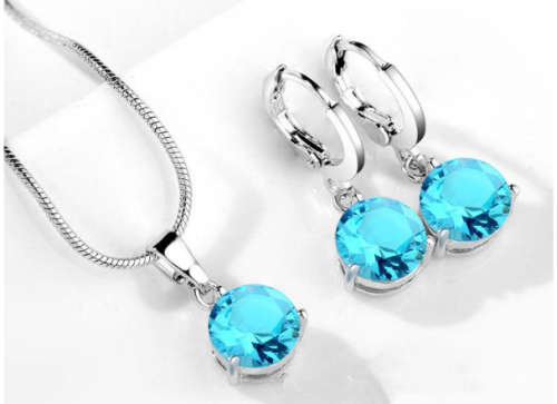 "New" Stunning ! - Necklace,Pendant & Earring Set,  Aquamarine CZ
