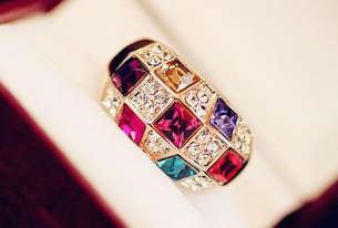 "New" Gorgeous ! - 18K GP, Ladies Swarokski Crystal Multi Colour Nobility Classic Ring !