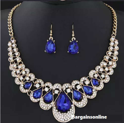 **New** Elegant Ladies Crystal Earring And Necklace Set, 18KGP, Tanzanite Crystal