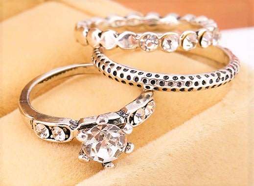 Stunning 3 Pc Ring Set - Platinum Plated, Zircon, Crystal