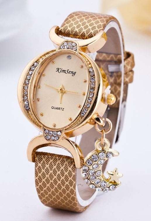 Oval Moon Crystal Diamond Encrusted Quartz Watch - 3 Colours, Craze Auction  ~